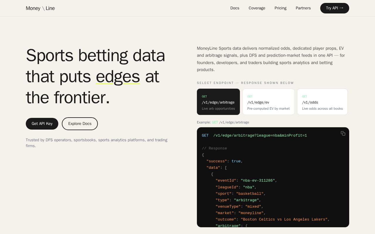 Preview of Moneyline Sports Api Js