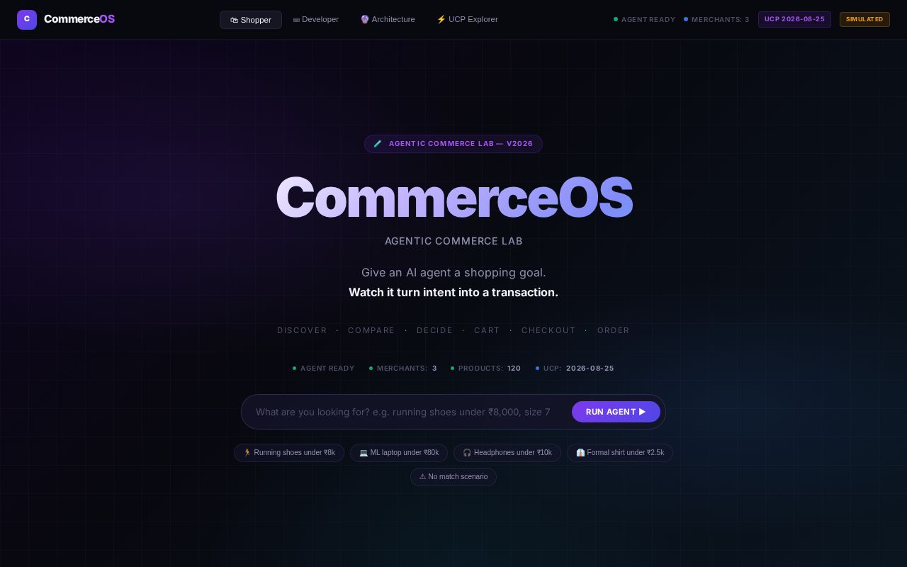 Preview of CommerceOS — Agentic Commerce Lab