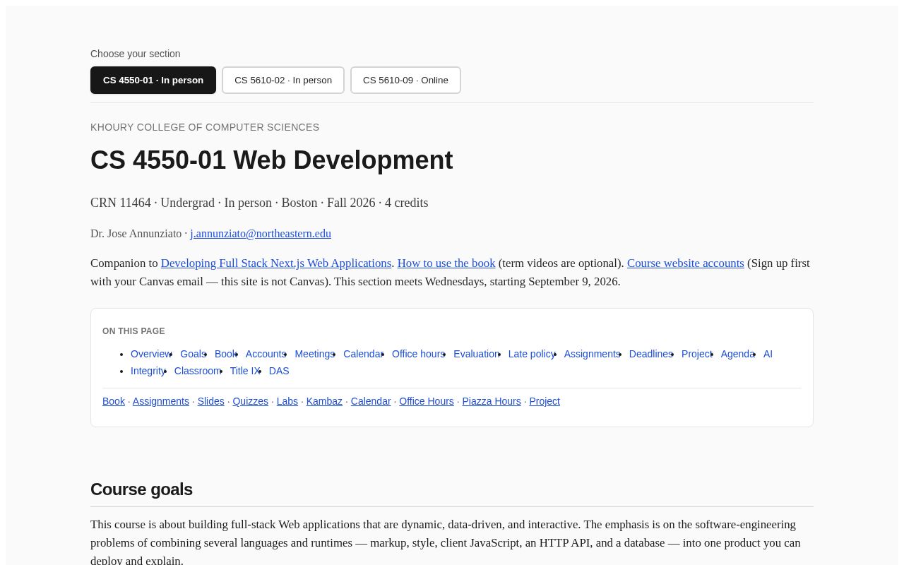 Preview of Web Dev course client: Next.js textbook, labs, and Kambaz app
