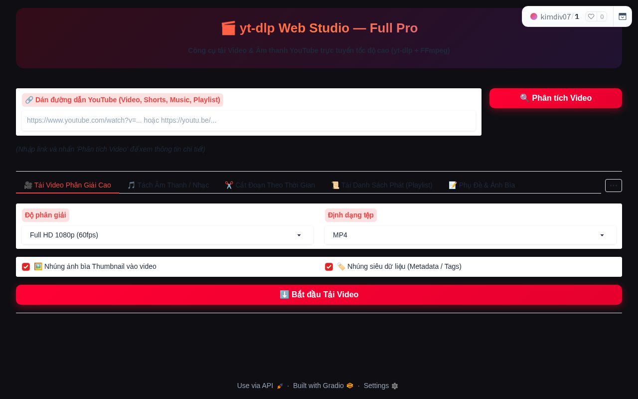 Preview of Yt Dlp Web Studio