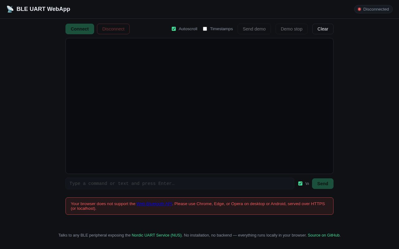 Preview of BLE UART WebApp