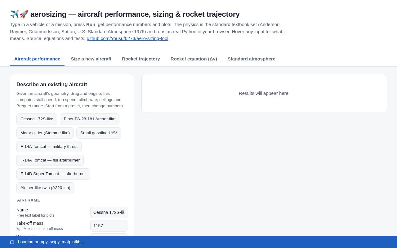 Preview of Aero Sizing Tool