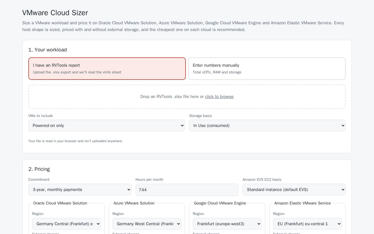 Preview of VMware Cloud Sizer