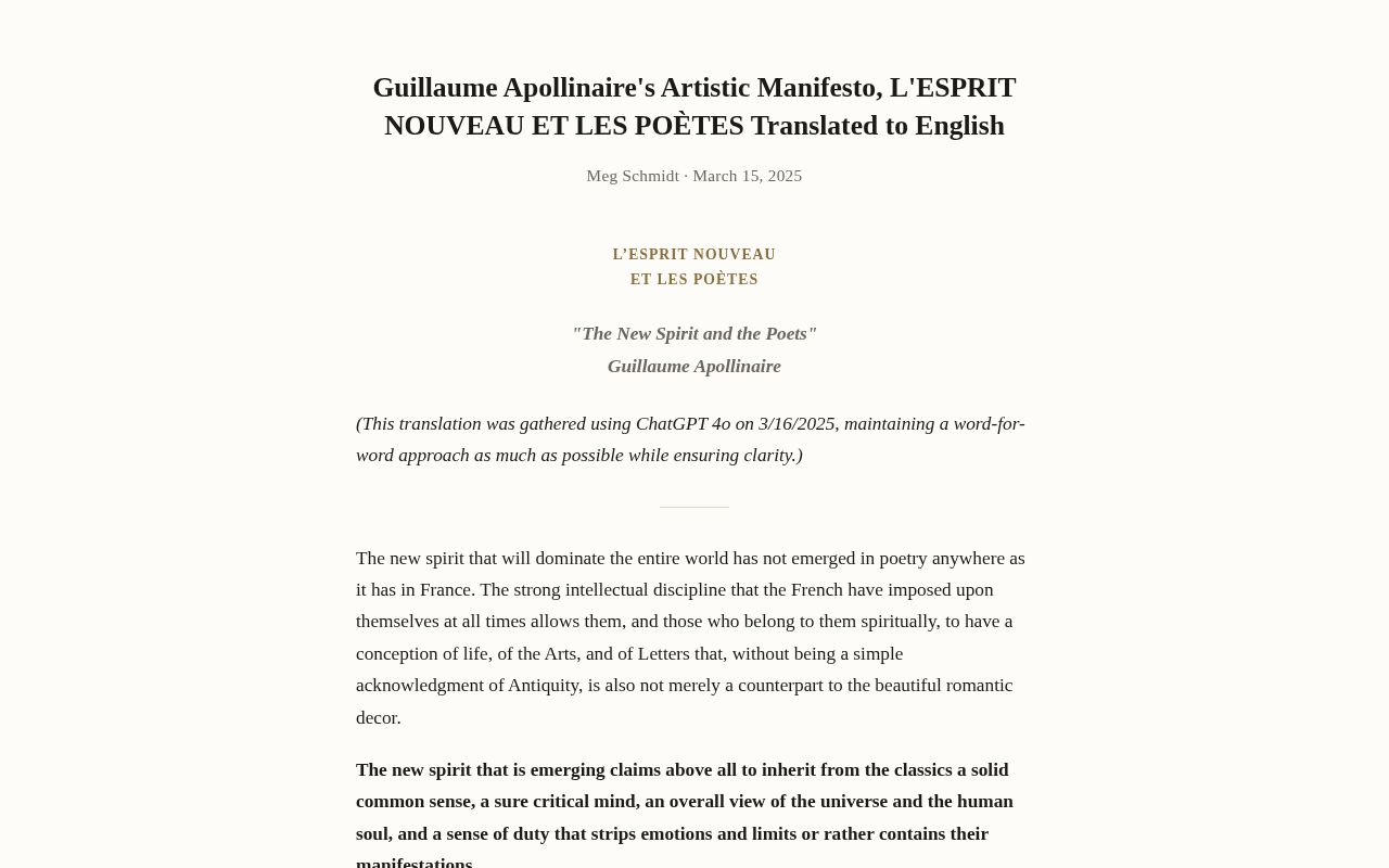 Preview of Guillaume Apollinaires Artistic Manifesto L Esprit Nouveau Et Les Poetes Translated To English