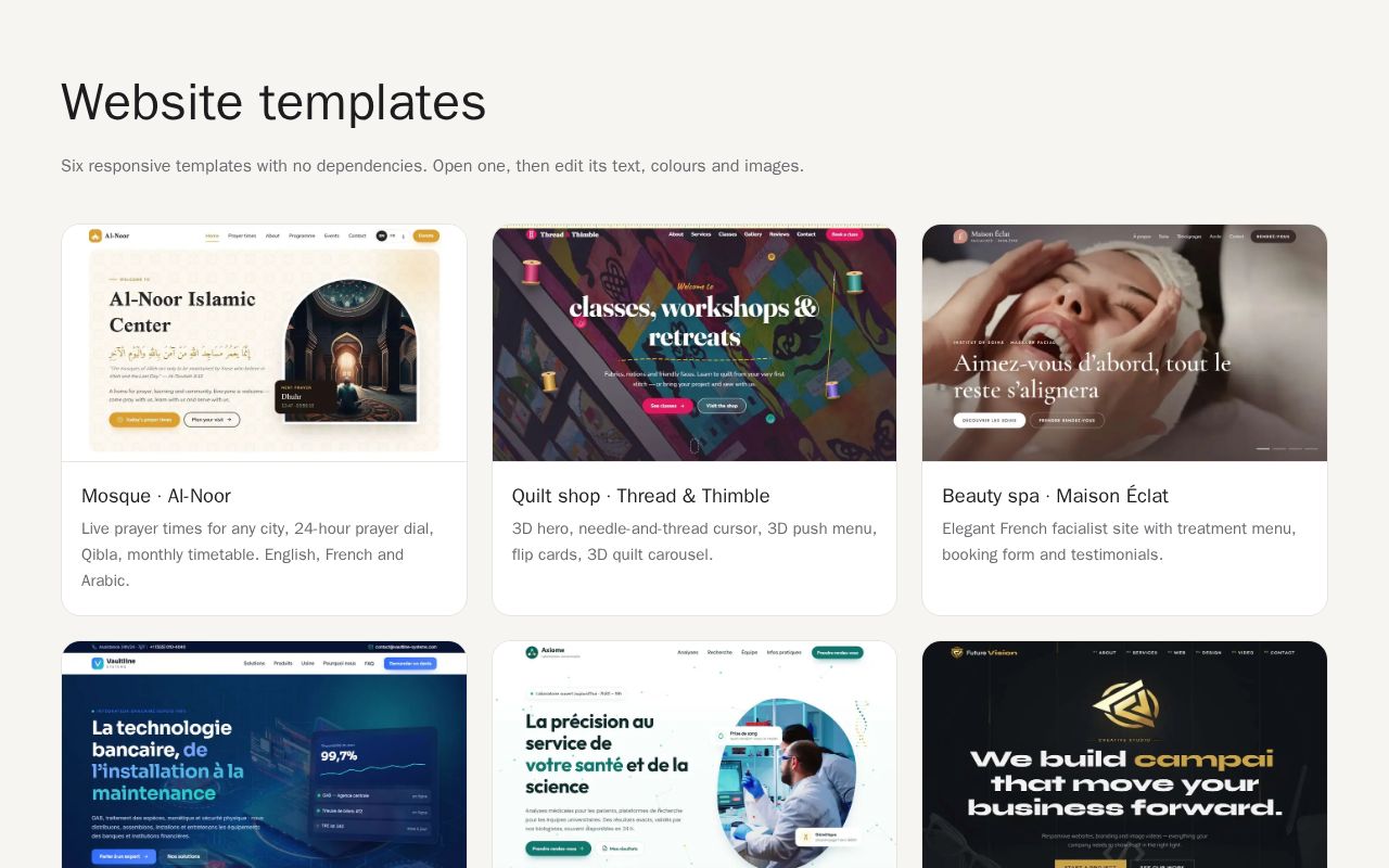 Preview of Website Templates