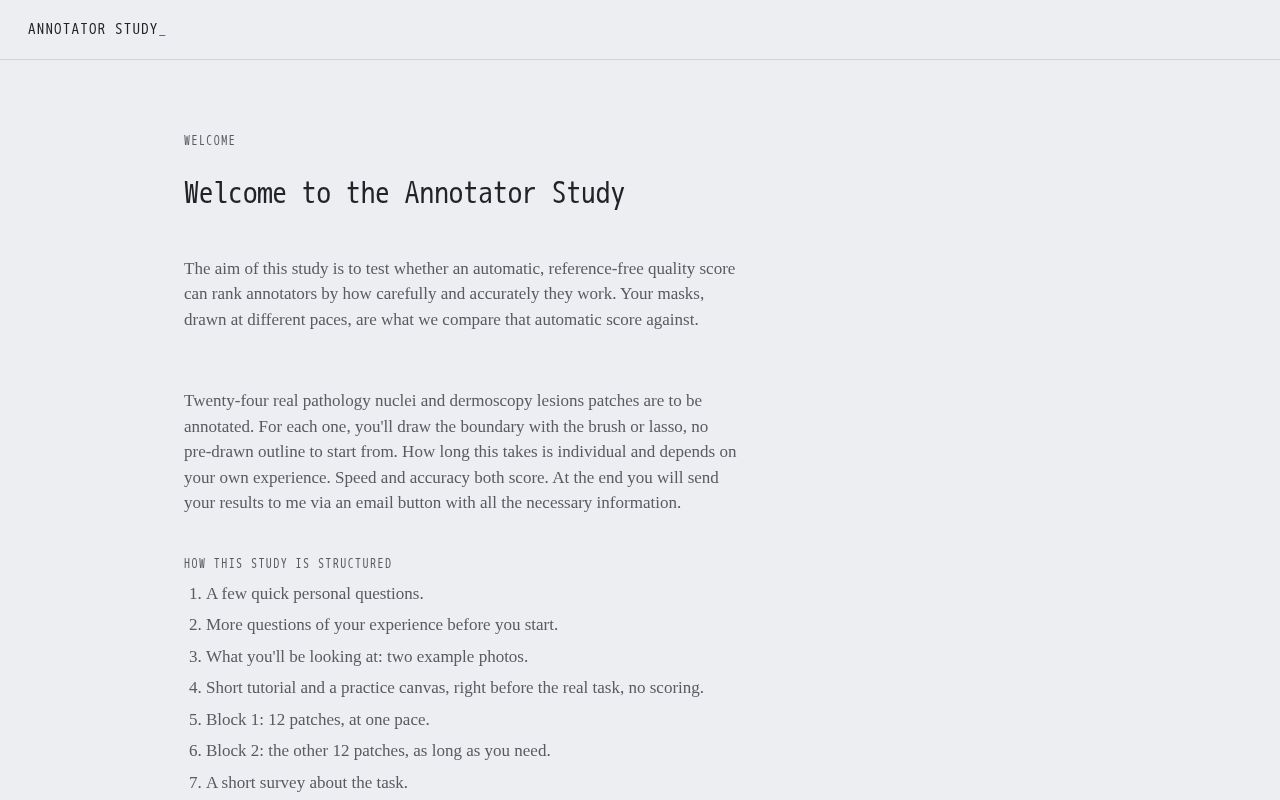 Preview of Specimen Bench annotator study tool, static GitHub Pages build