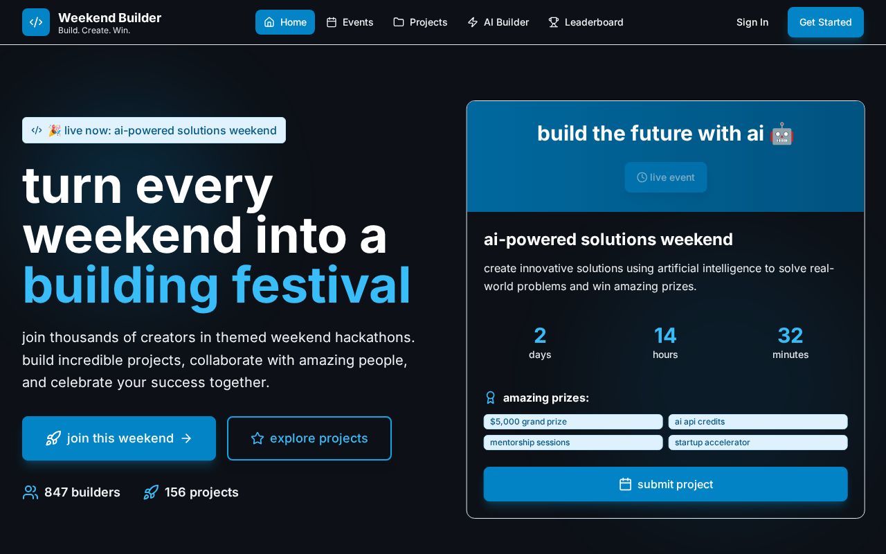 Preview of Weekend Builder – Turn Weekends into Global Hackathons