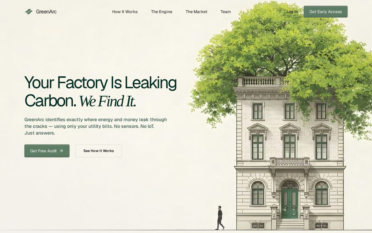 Preview of GreenArc — industrial carbon diagnostics for SMEs. HackOut'26, Team Foxbat.