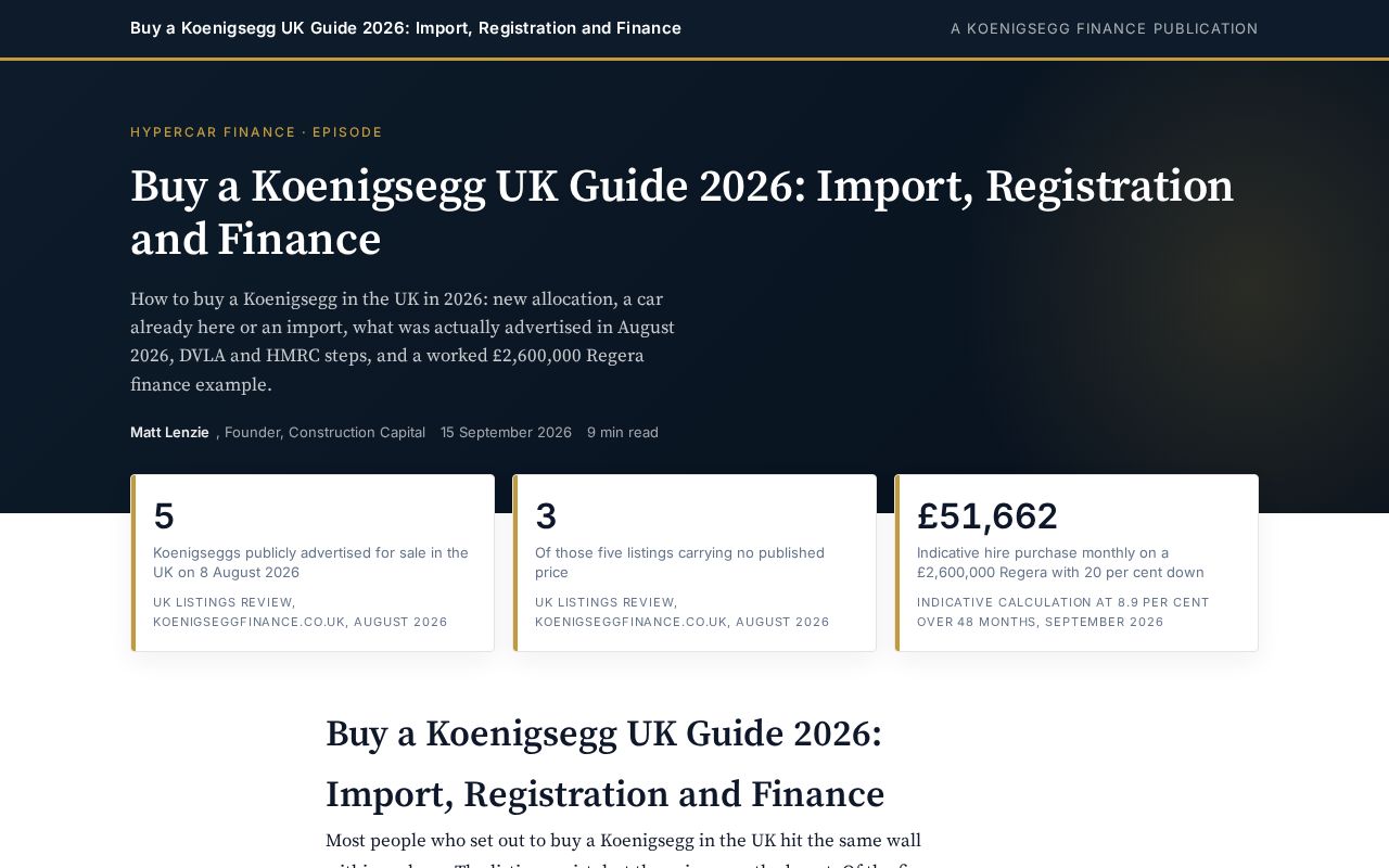 Preview of Buy a Koenigsegg UK Guide 2026: Import, Registration and Fin