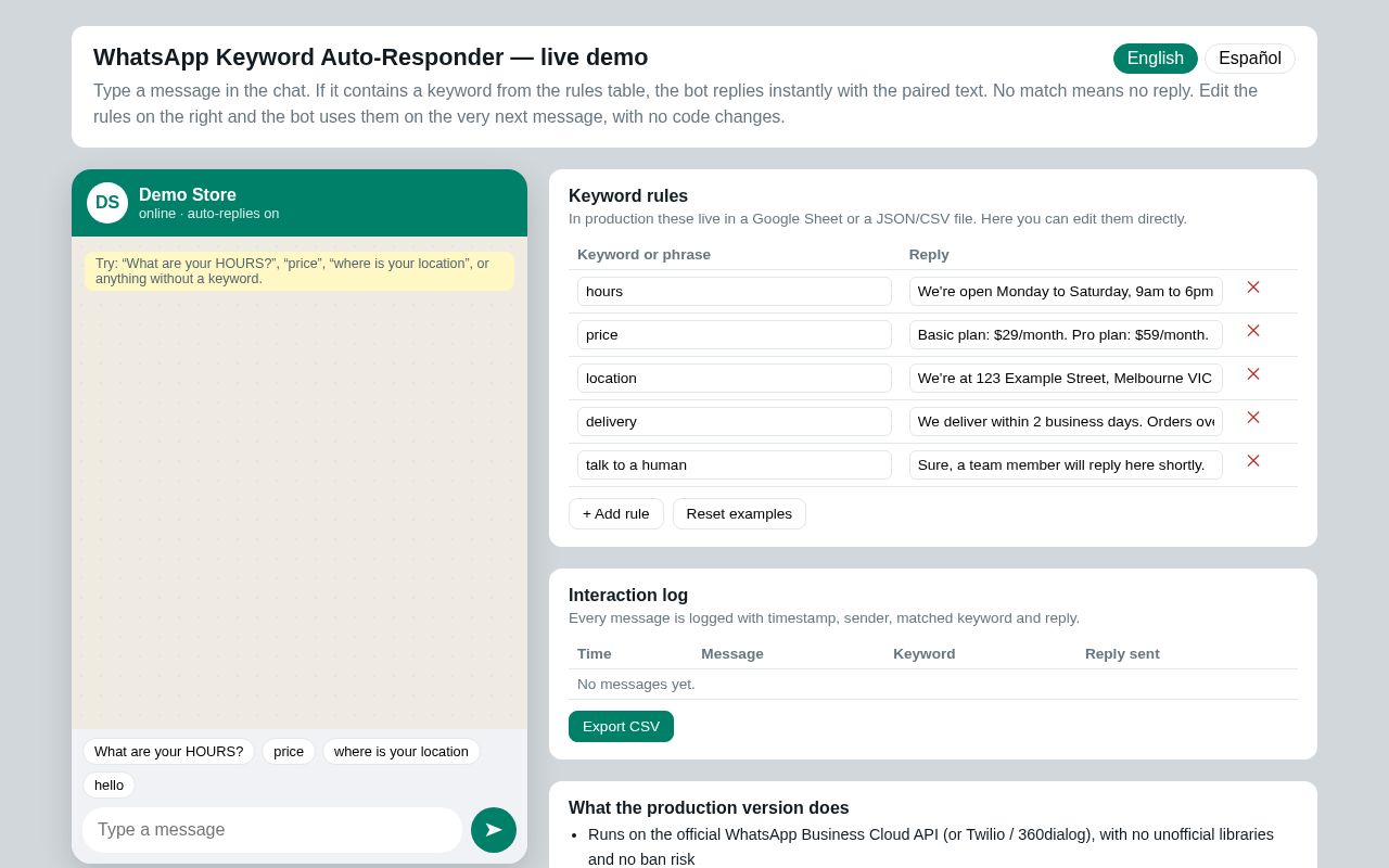 Preview of Whatsapp Bot Demo Web