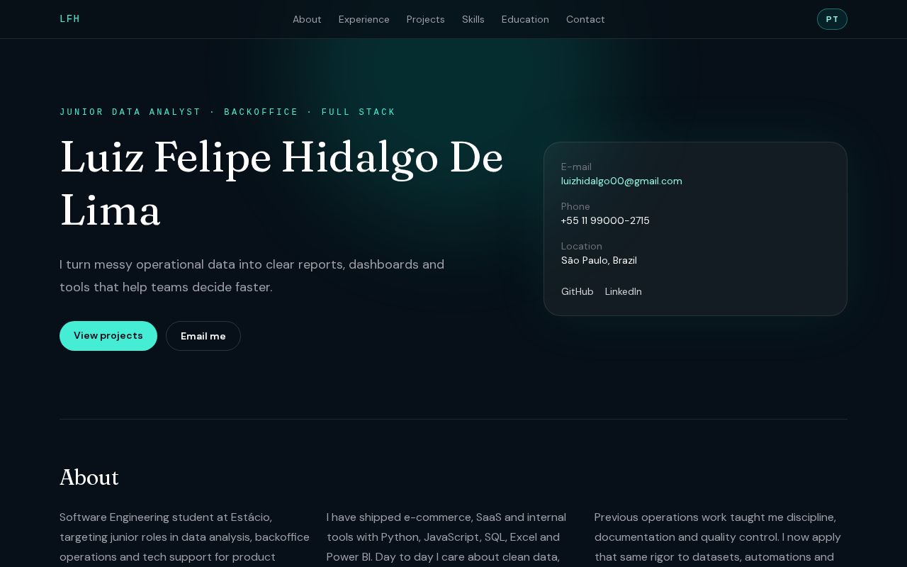Preview of Personal portfolio — junior data analyst, backoffice and full-stack