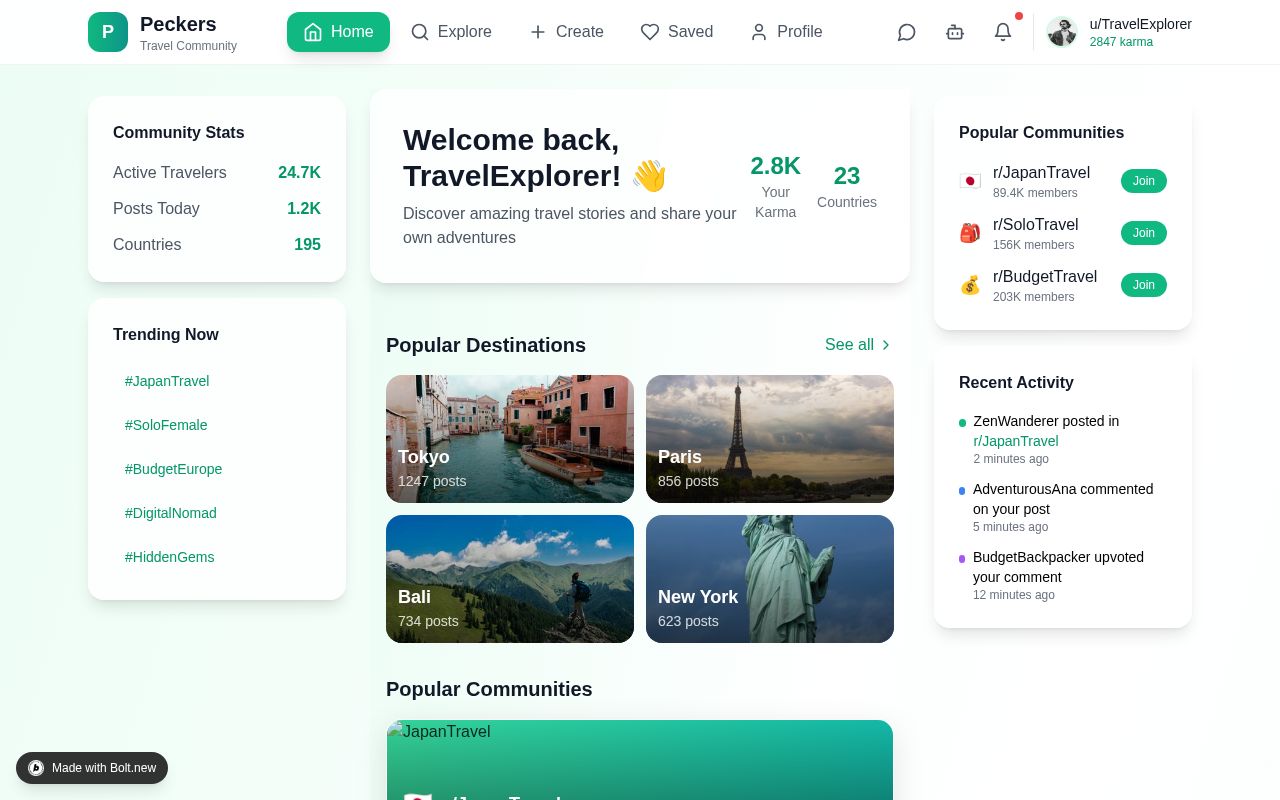 Preview of Peckers - A travel community app