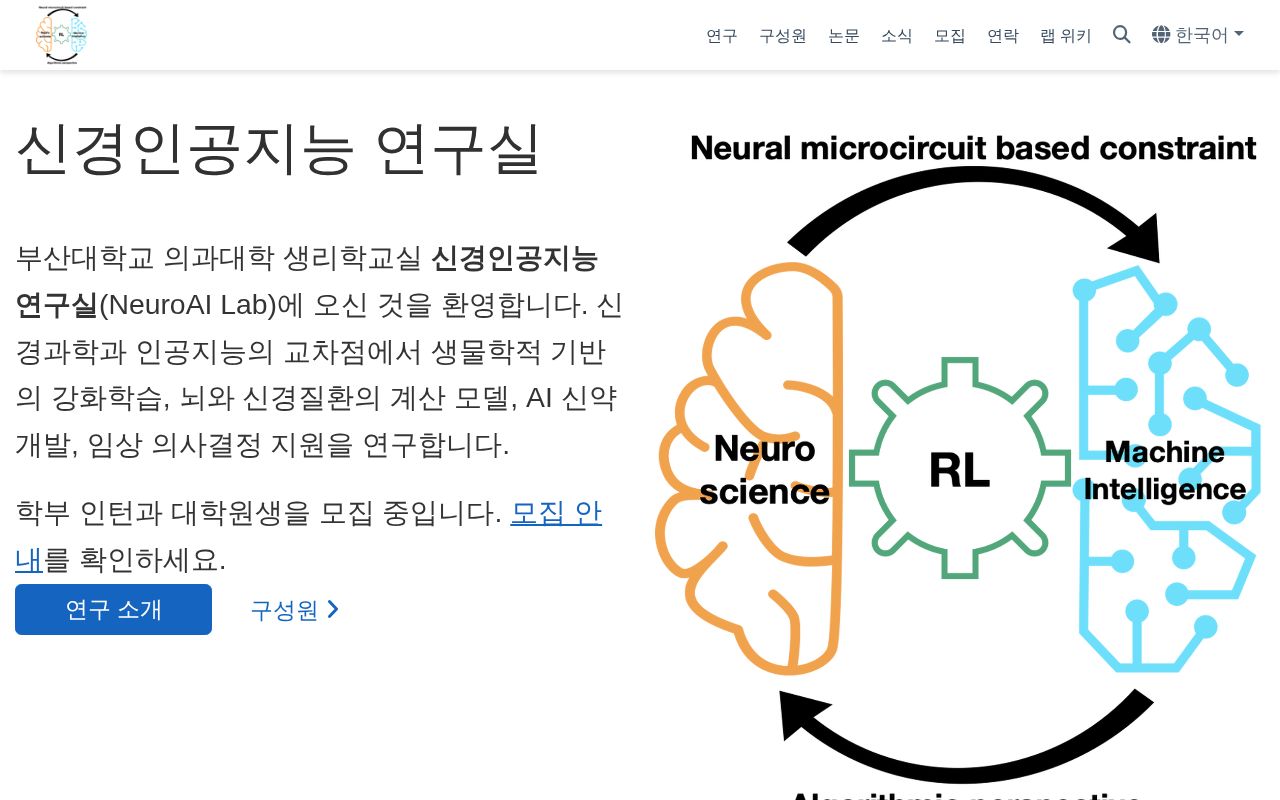 Preview of NeuroAI Lab (Pusan National University) website — Hugo Blox, ko/en