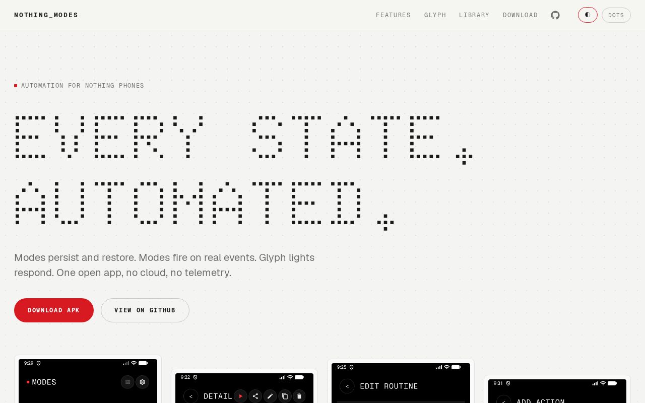 Preview of Open-source automation app for Nothing phones — Modes, Routines, Glyph integration