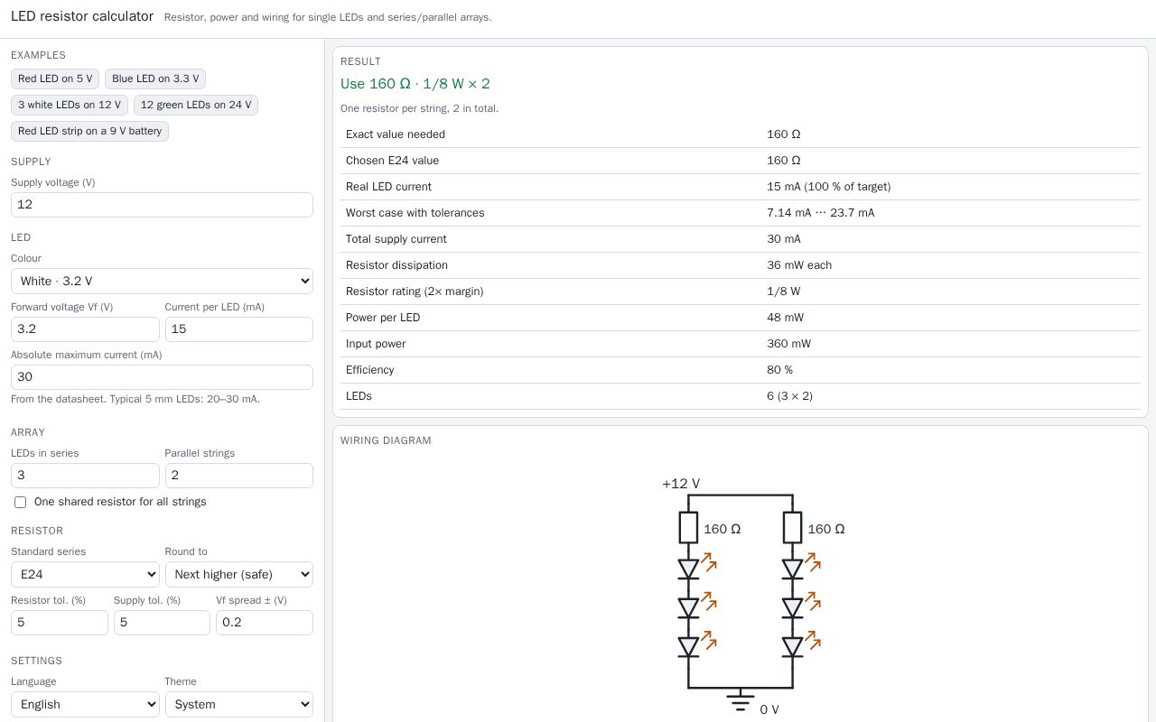 Preview of Led Resistor Calculator