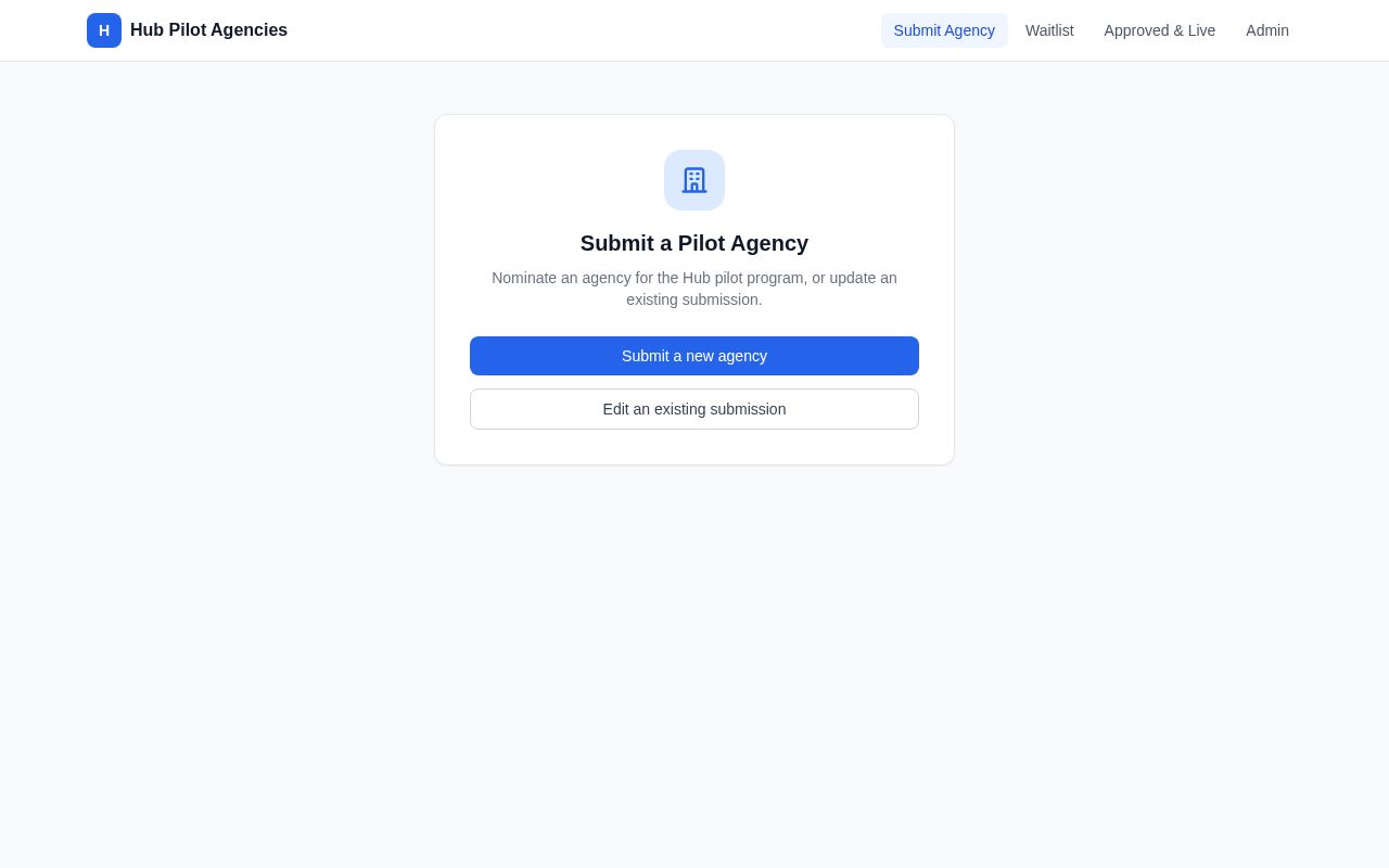 Preview of Hub Pilot Agency Submissions