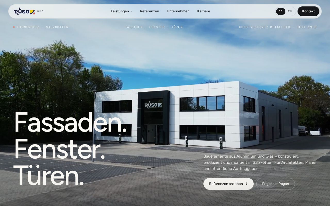 Preview of RÜSO GmbH — Website (1:1 aus Claude Design), zweisprachig DE/EN, statisch