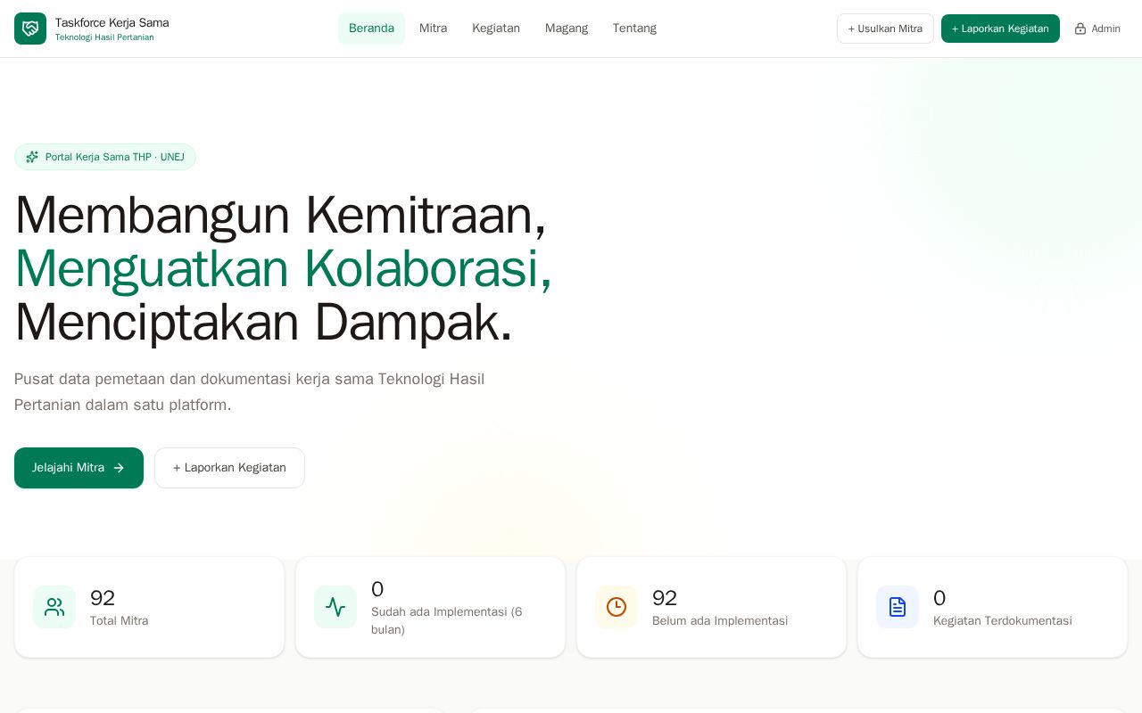 Preview of Portal Taskforce Kerja Sama Teknologi Hasil Pertanian UNEJ