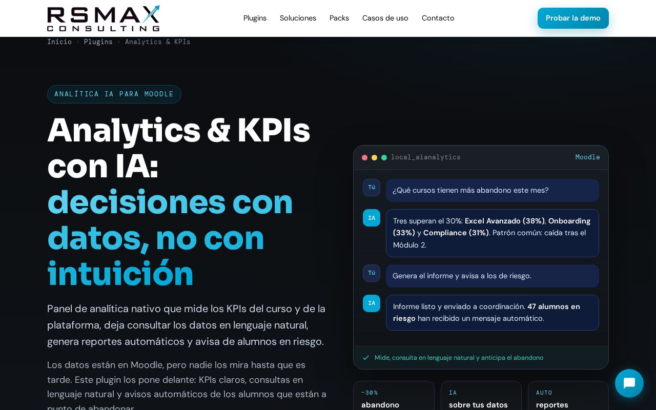 Preview of Moodle Local Pluginia Analytics
