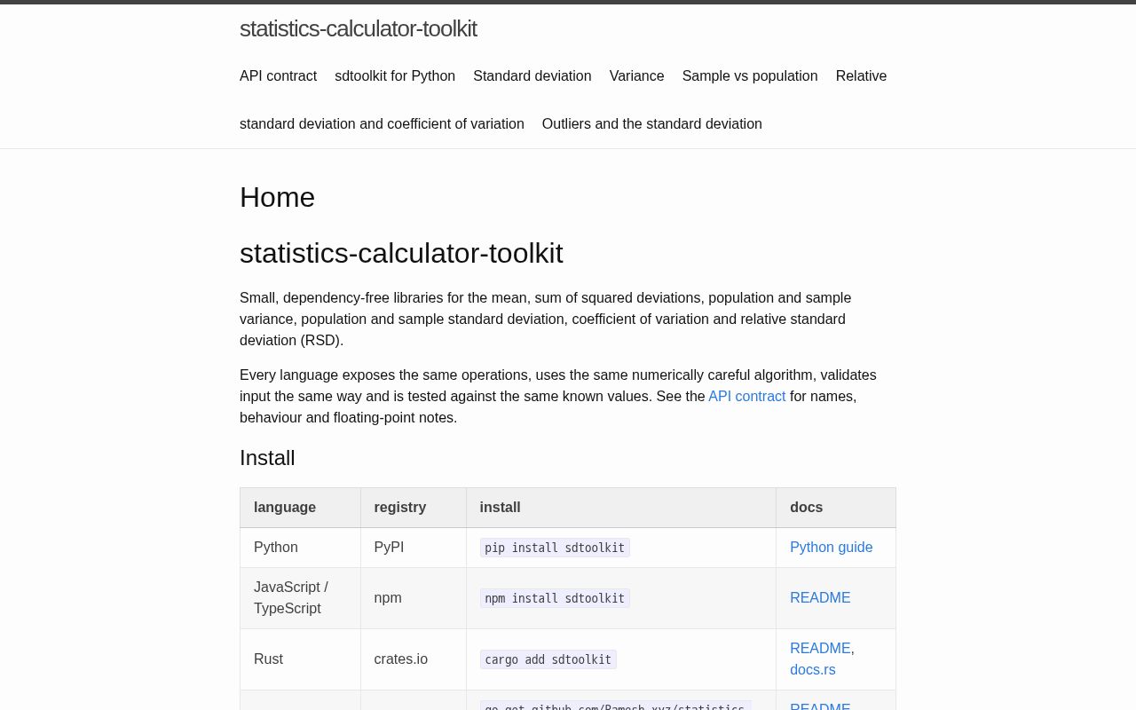 Preview of Statistics Calculator Toolkit
