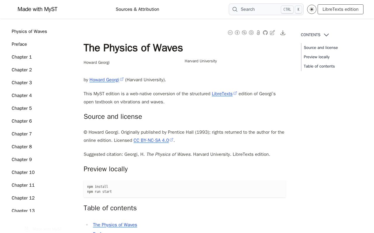 Preview of MyST Markdown edition of The Physics of Waves by Howard Georgi