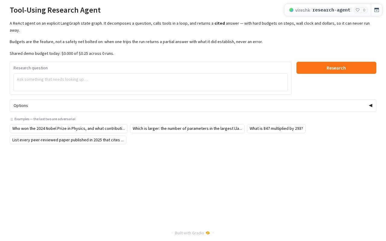 Preview of Tool-Using Research Agent
