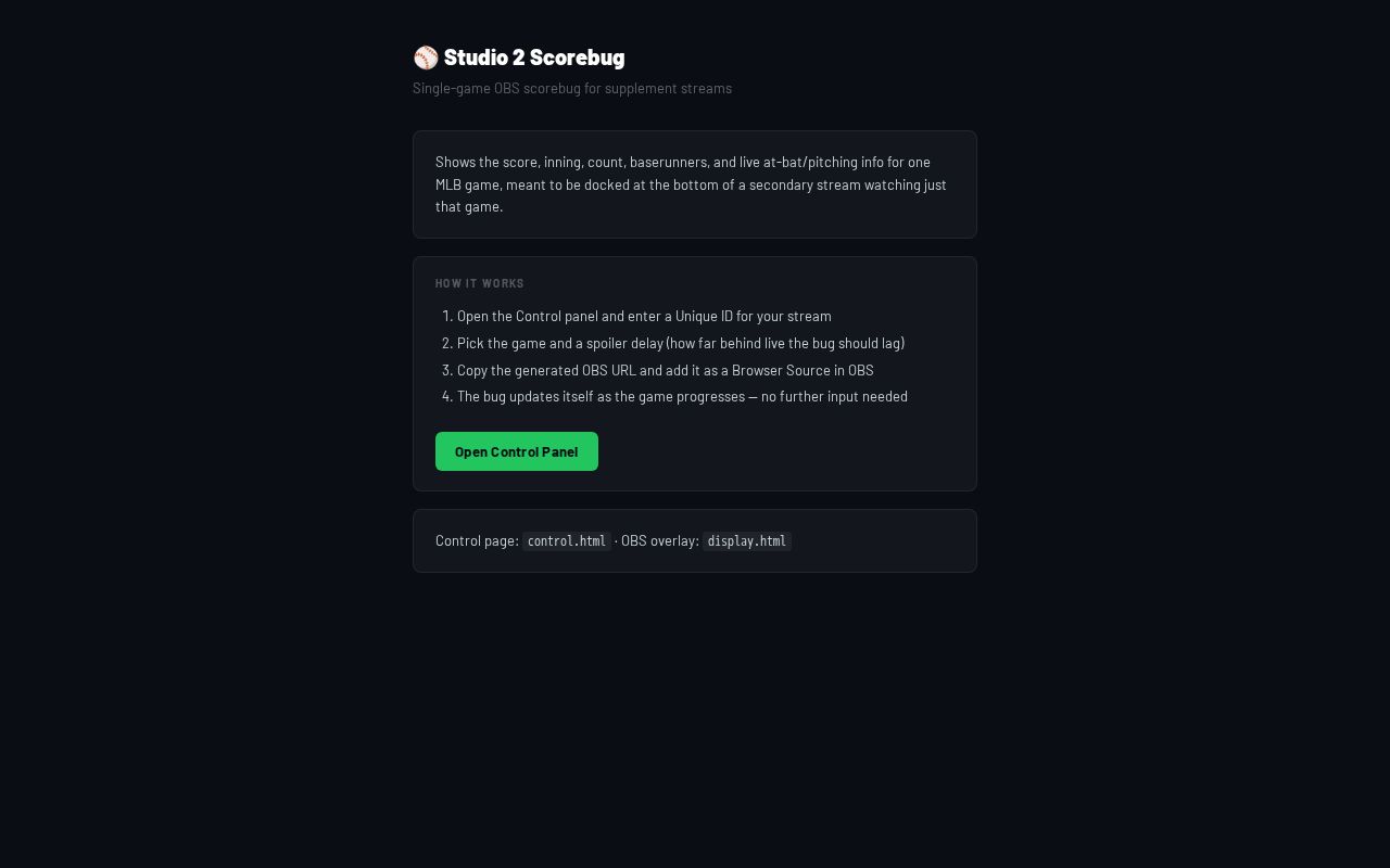 Preview of Single-game scorebug for Studio 2 supplement streams