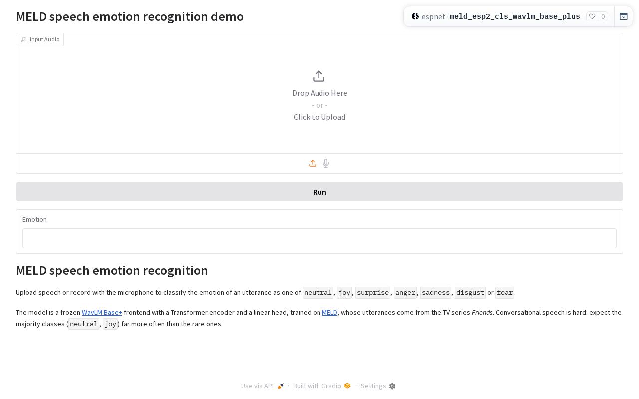 Preview of MELD speech emotion recognition demo