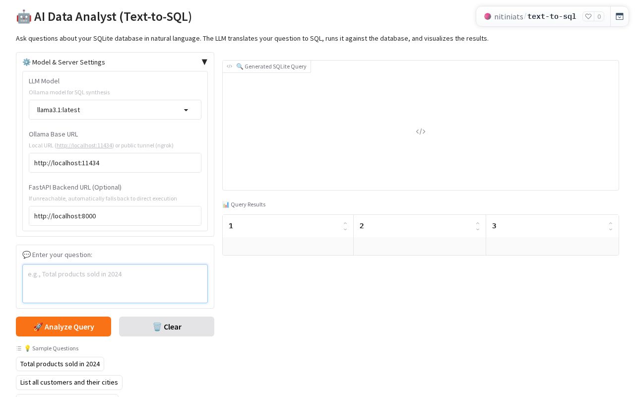 Preview of AI Data Analyst (Text-To-SQL)