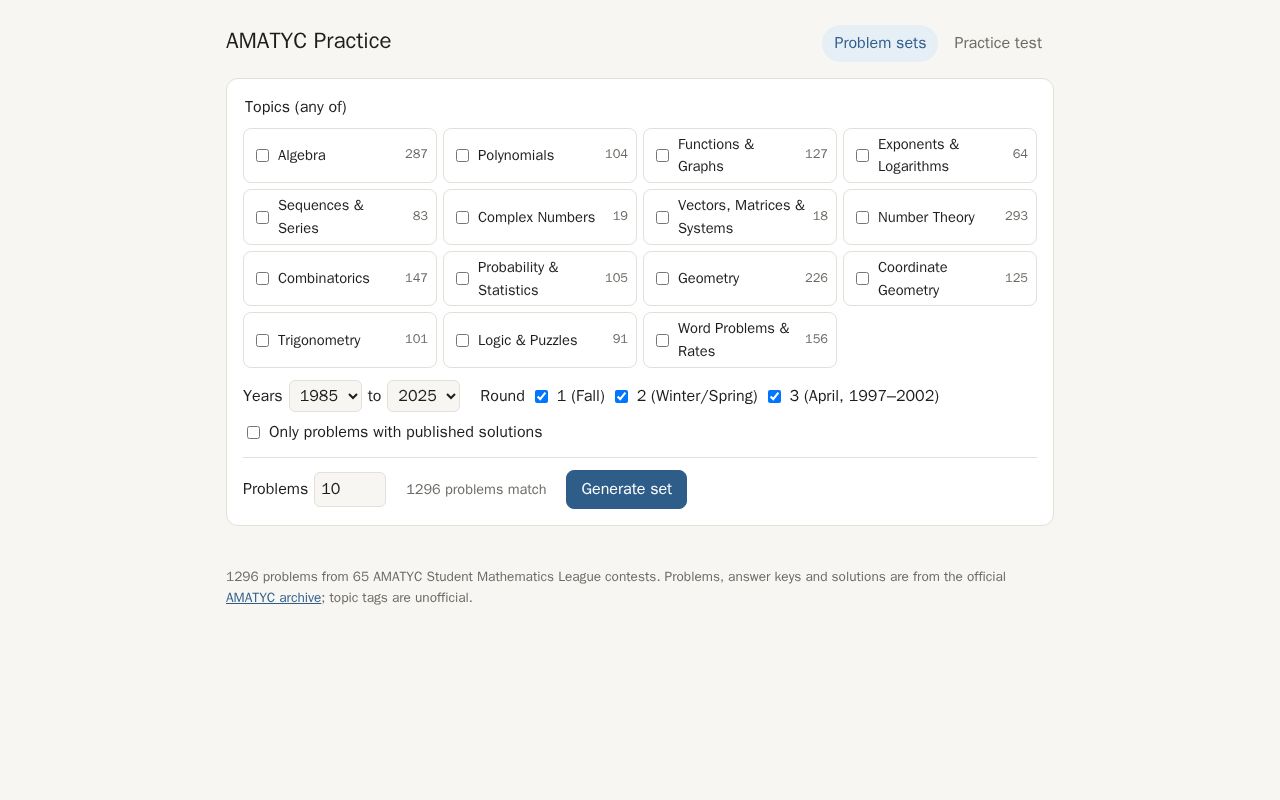 Preview of AMATYC Practice