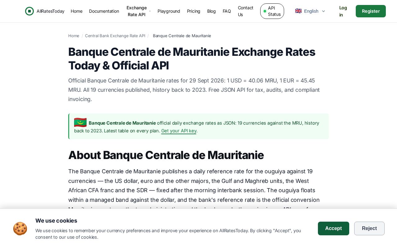 Preview of Banque Centrale De Mauritanie Exchange Rate