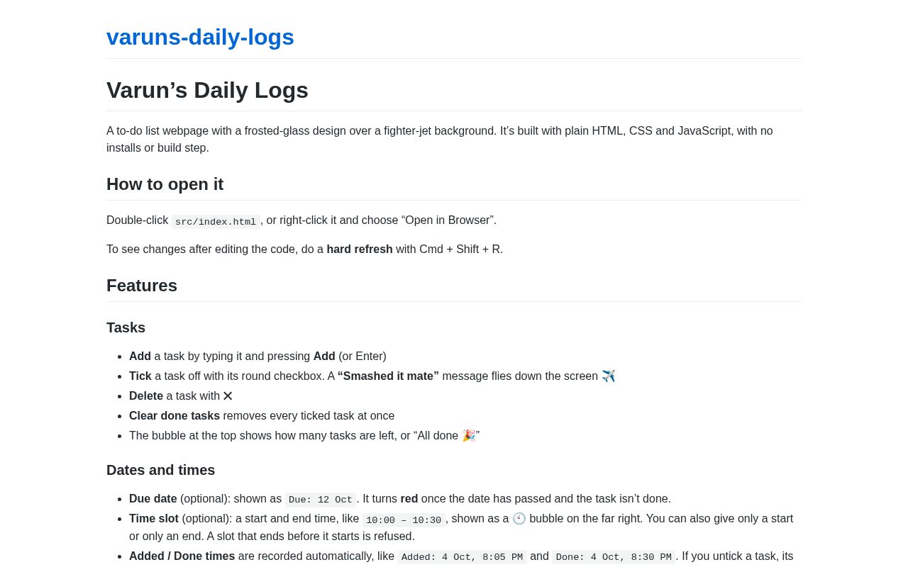 Preview of Varun’s Daily Logs