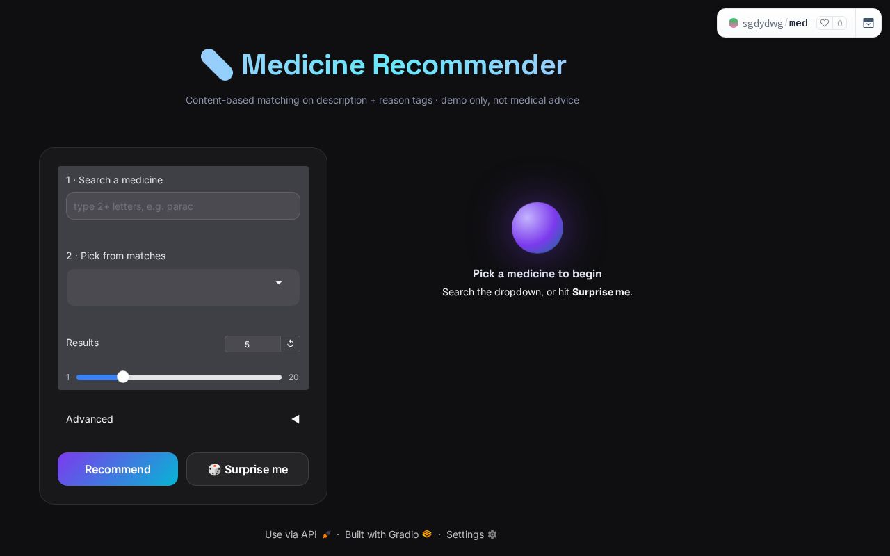 Preview of Medicine Recommender