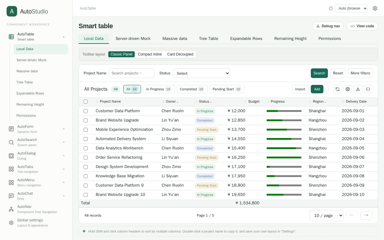 Preview of React Auto Components