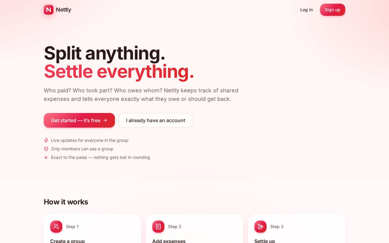 Preview of Nettly Shared Expense Management