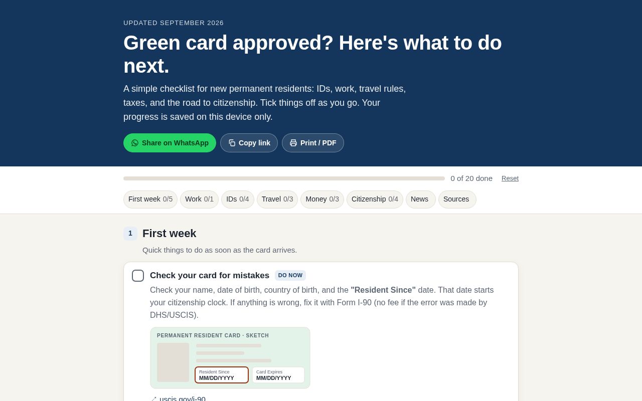 Preview of Greencard Checklist