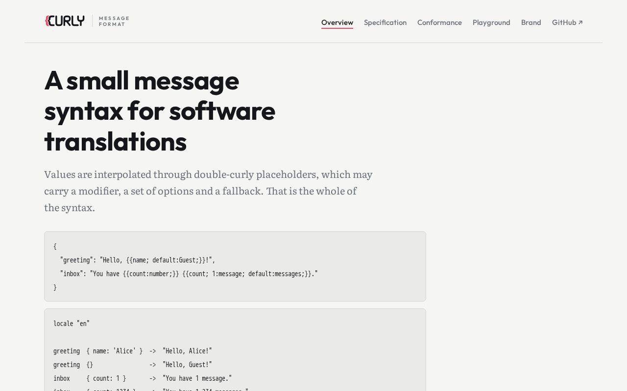 Preview of Curly Message Format originally used by sveltekit-i18n