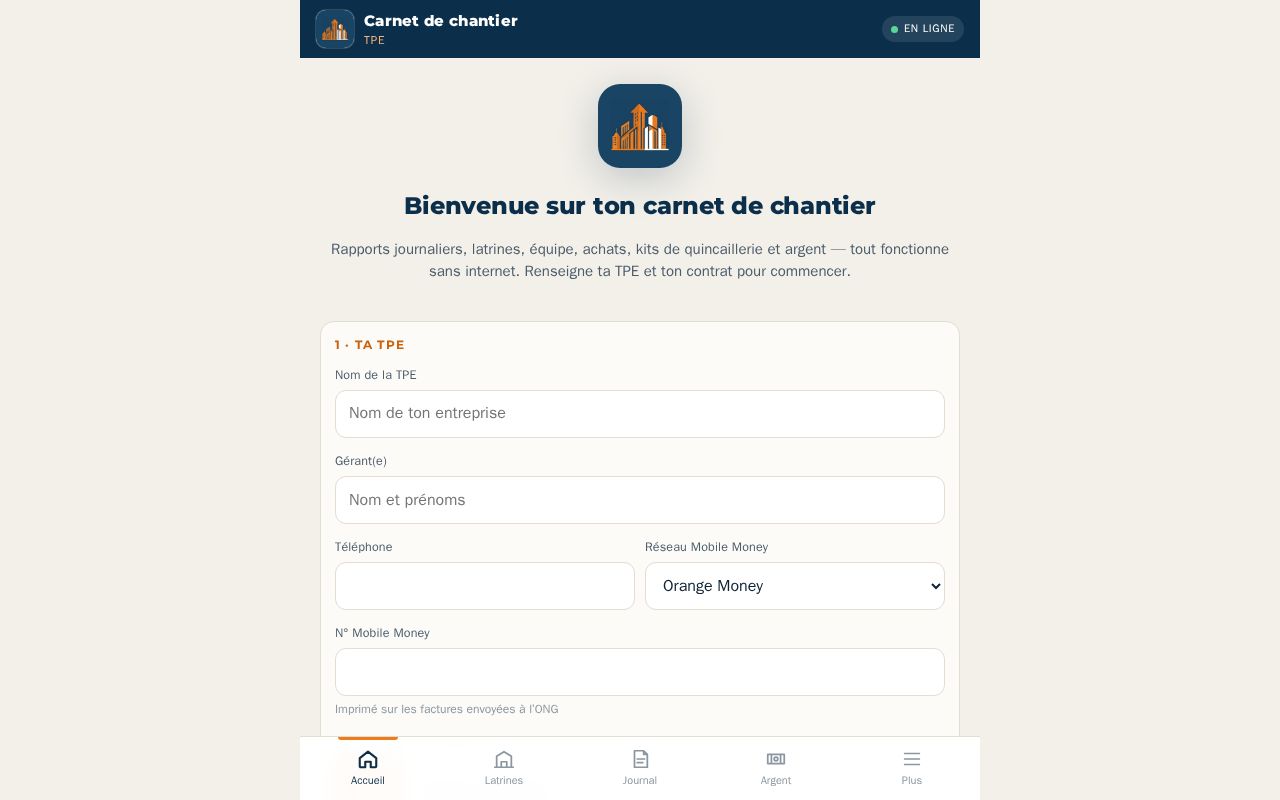 Preview of Carnet Chantier Tpe