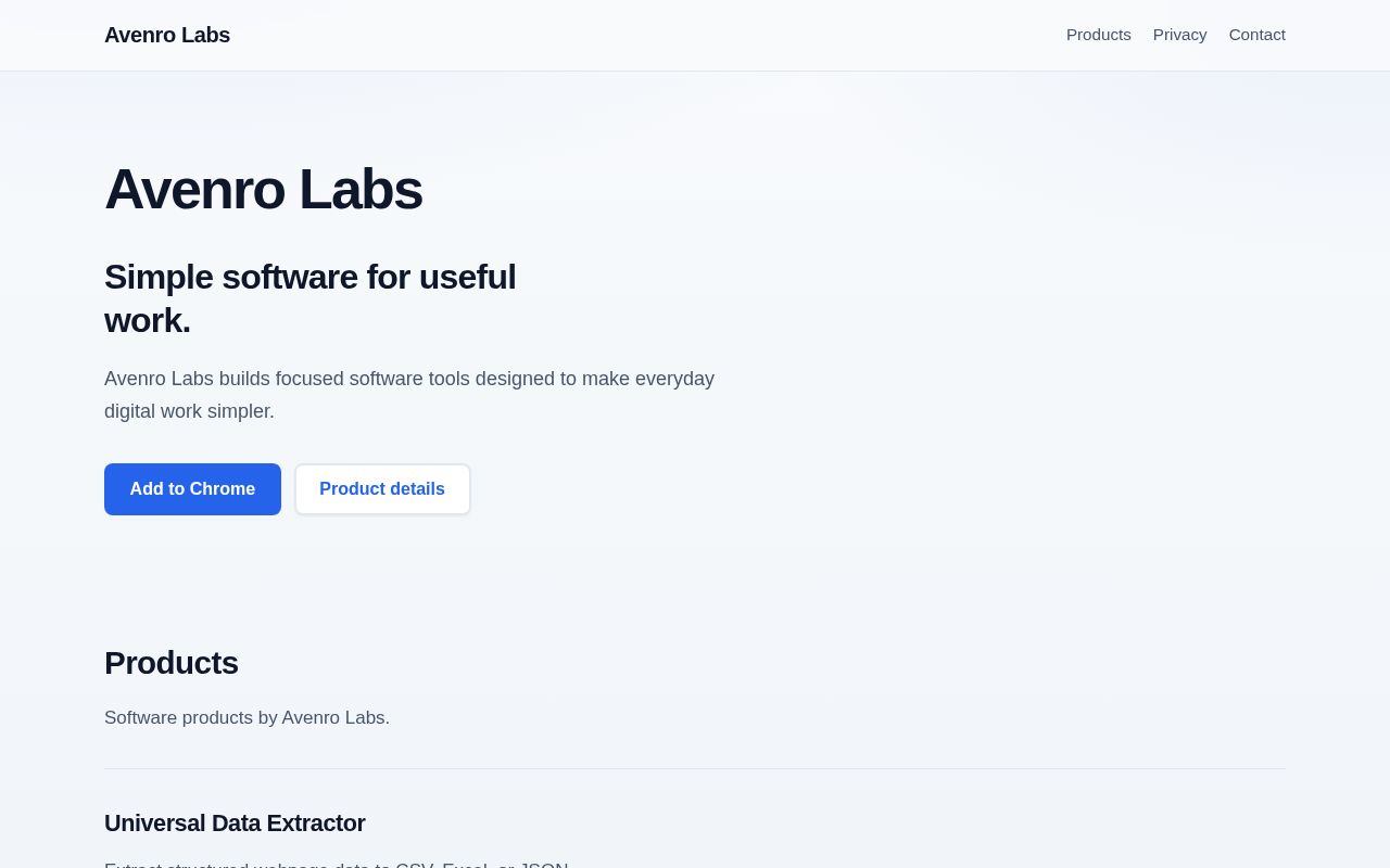 Preview of Official website for Avenro Labs