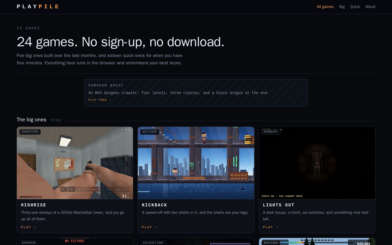 Preview of playpile.net - sixteen browser games