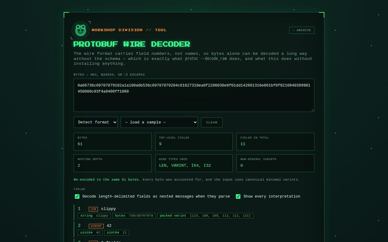 Preview of Protobuf Decoder Slippylabs Com