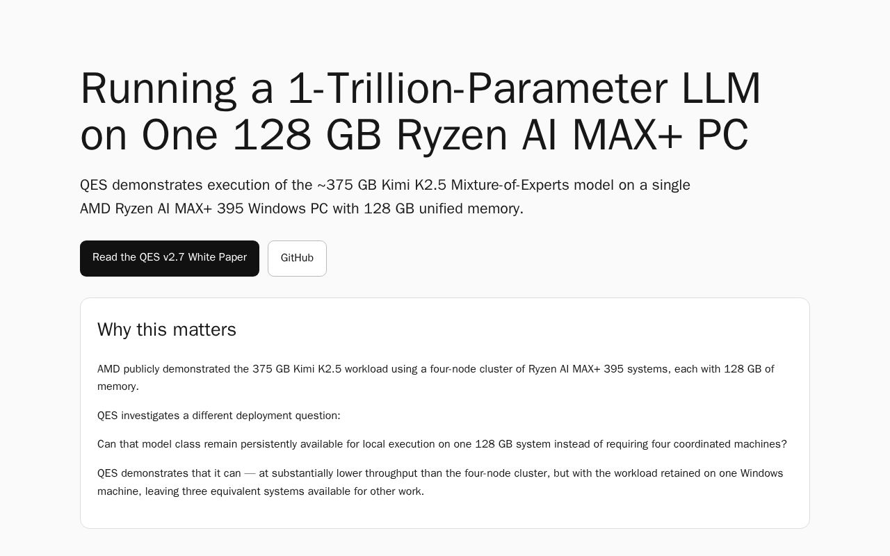 Preview of QES — 1T-Parameter LLM on One 128 GB PC