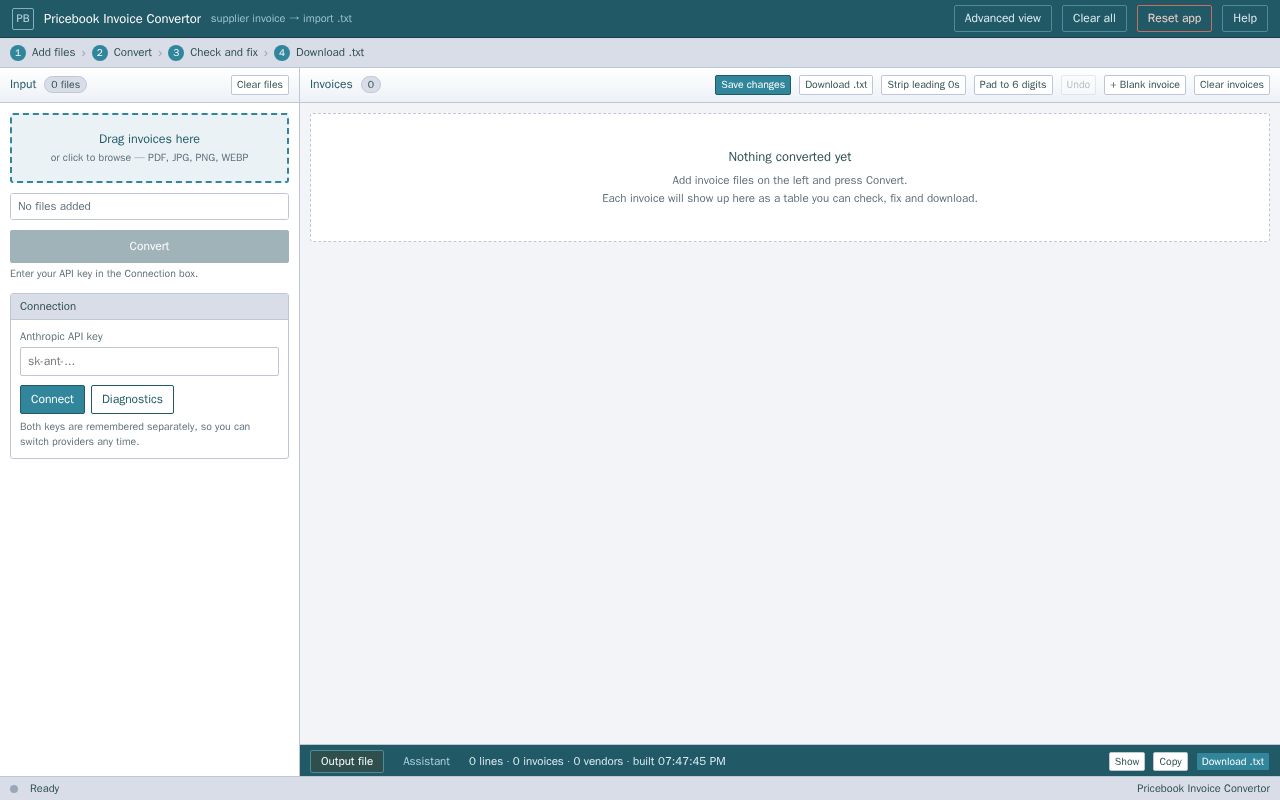 Preview of Pricebook Invoice Converter