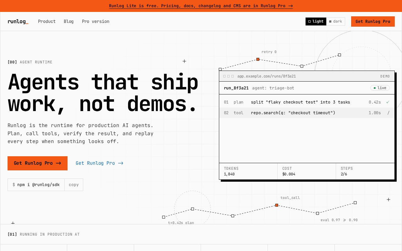 Preview of Runlog: The runtime for production AI agents