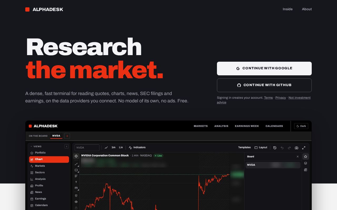 Preview of Alphadesk Terminal