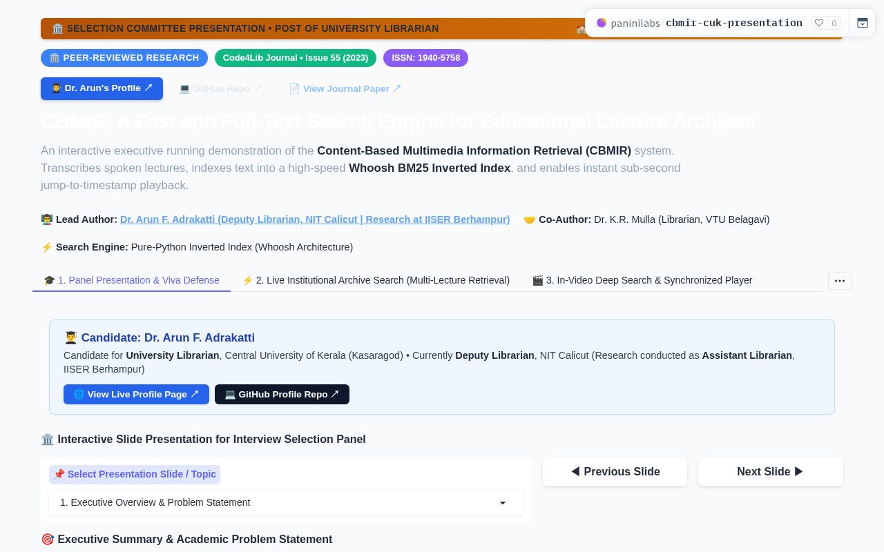 Preview of CBMIR Educational Lecture Archive Search Engine