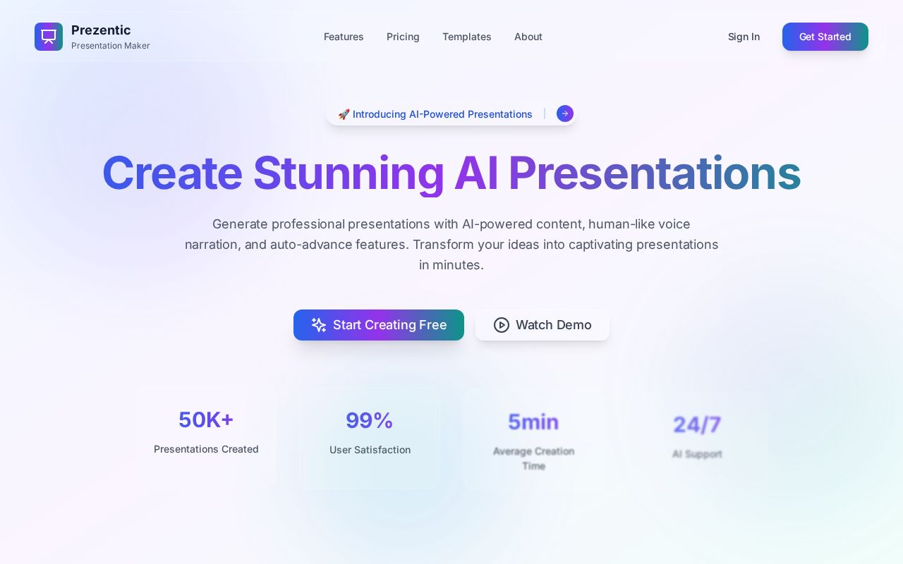 Preview of Prezentic – AI Presentation Builder with Realistic Narration