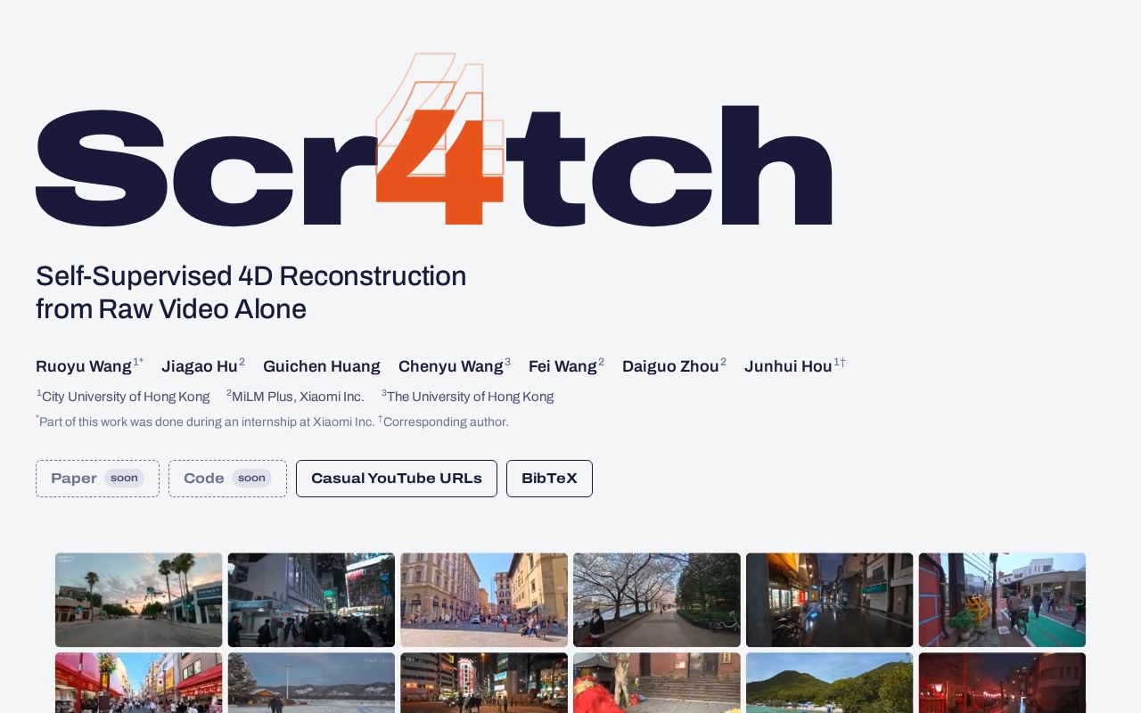 Preview of Scr4tch: Self-Supervised 4D Reconstruction from Raw Video Alone