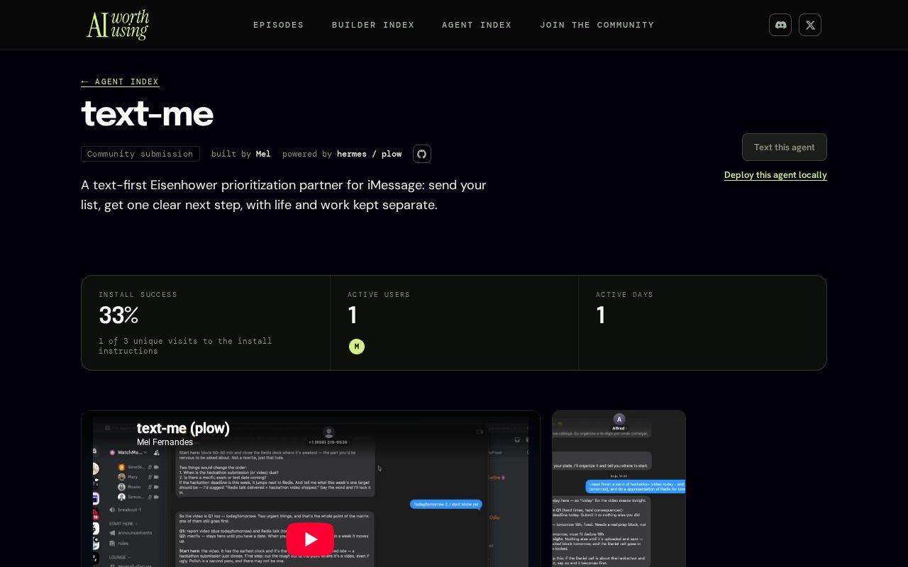Preview of Text Me Hermes Agent