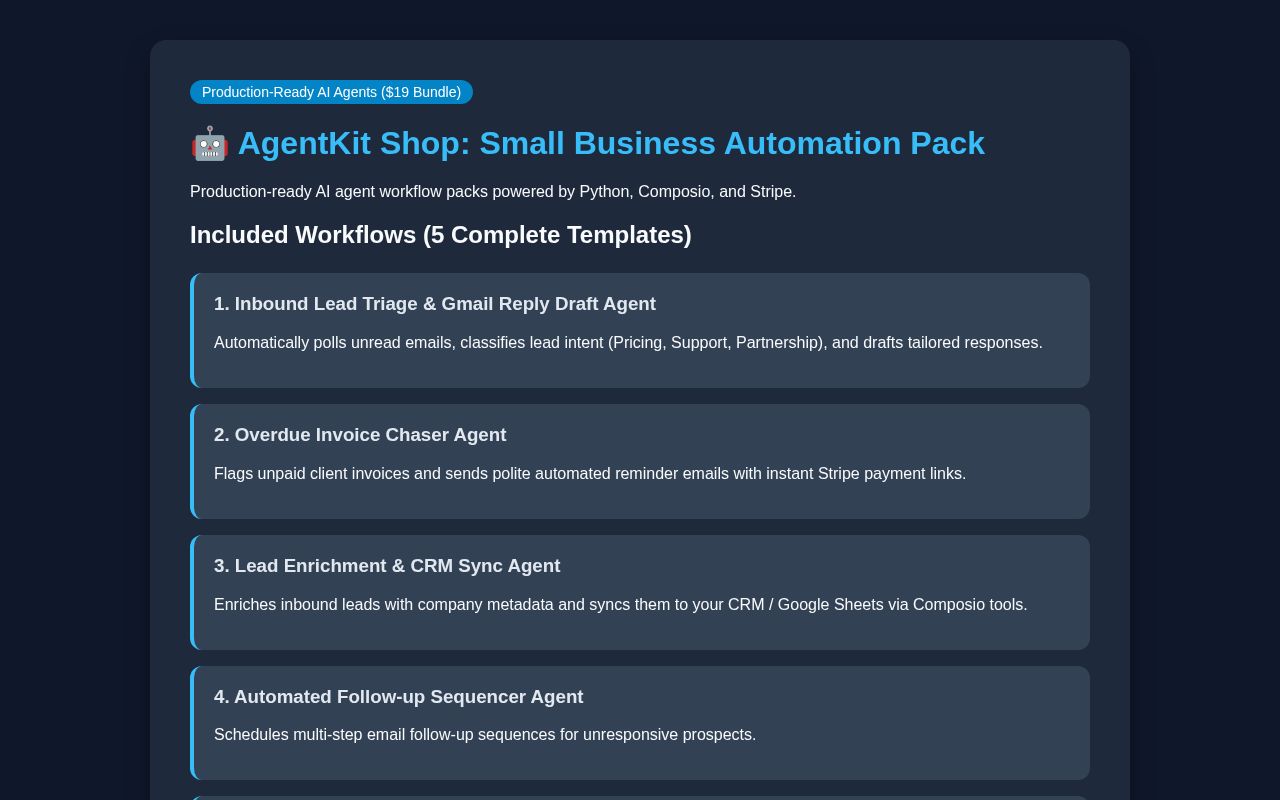 Preview of AgentKit Shop Small Business Automation Pack